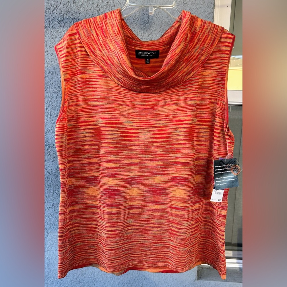 Jones New York Sleeveless Cowl Neck 2X Top Multicolored Stretchy Pullover